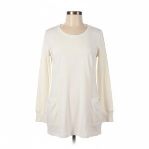 Susan Graver Weekend Womens L Cream Long Sleeve Pocket Tunic‎ Top Minimalist